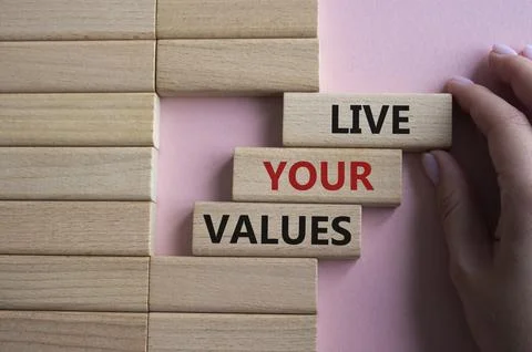 Live your values symbol. Concept words 'Live your values' on wooden blocks... Stockfoto's