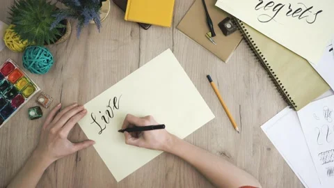 Live for yourself Hand is Writing with Brush Pen in Calligraphy Way Stock Footage 148694455