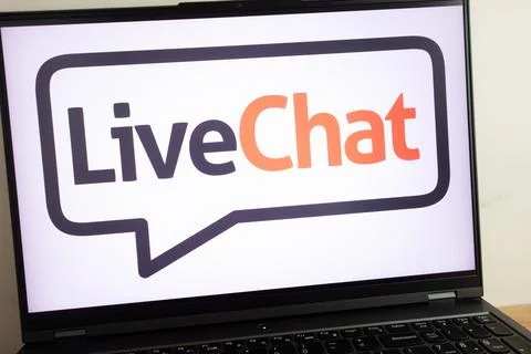 LiveChat online customer service software logo on laptop Stock Photos
