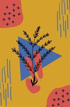 A lively abstract design featuring bold organic shapes, botanical elements,.. Stock Illustration