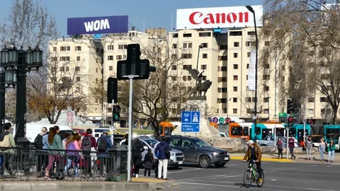 Lively action in a street intersection Stock Footage 97088456