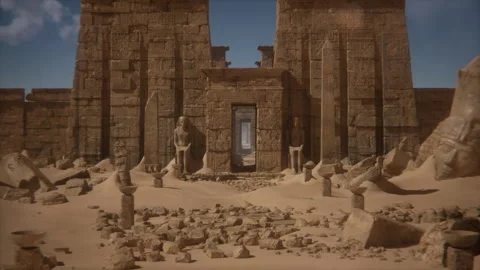 Lively and dynamic movement approaching the facade of the Pharaonic temple Stock Footage 290852267