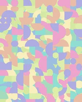 A lively arrangement of rounded and angular forms in soft mint, pink, laven.. Stock Illustration