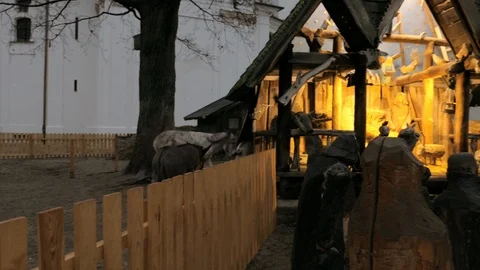 A lively Christmas crib with donkeys Stock-Footage 101736663