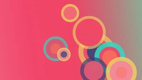 A lively cluster of overlapping translucent circles bursts across a hot pin.. Stock Illustration