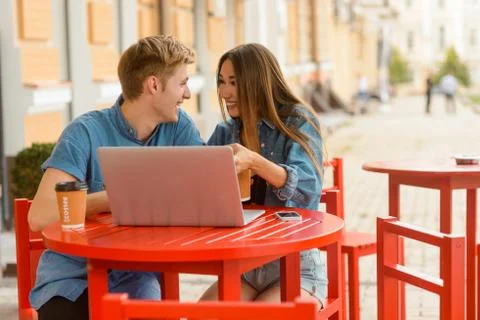 Lively conversation in the cafe Stock Photos