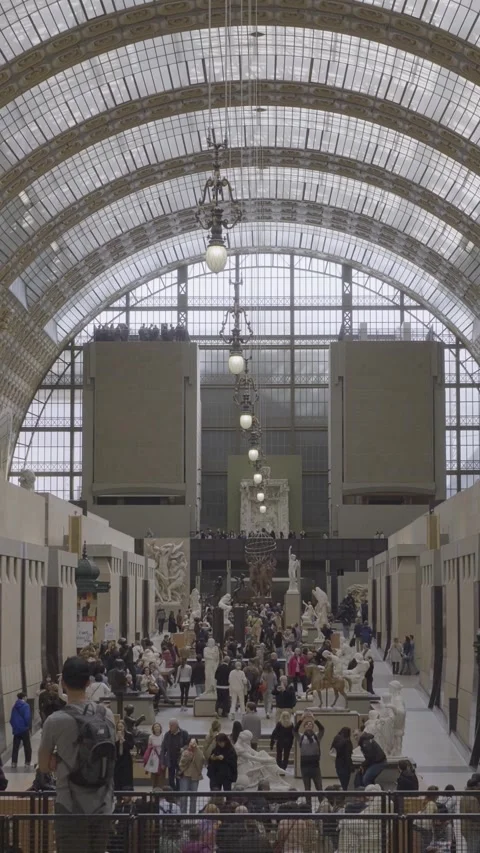 Lively Interior View of Musée d'Orsay with Visitors Admiring Artworks Stock Footage 320151757
