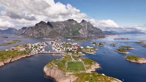 Lively seaside mountain settlement. Dynamic seaside community nestled among Stock Footage 327916558