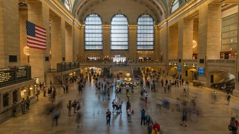 Lively Time Lapse of Iconic New York City Grand Central Station Manhattan Stock Footage 123394648