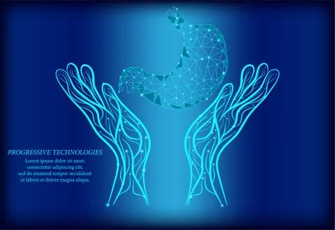 Liver between two human hands, low poly concept. Treatment of the liver using Stock Illustration