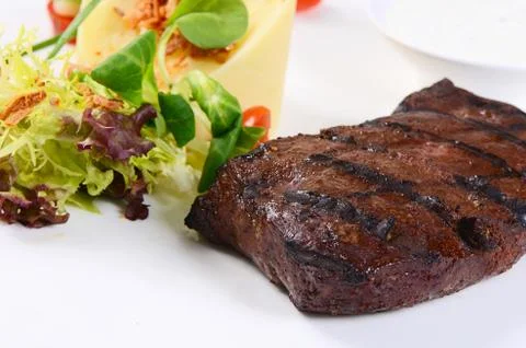 Liver with mashed potatoes and spinach Stock Photos