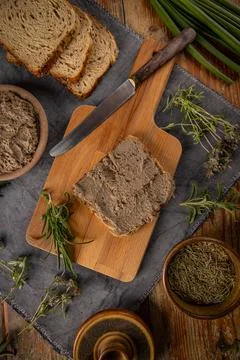 Liver pate being served on rustic table Stock Photos