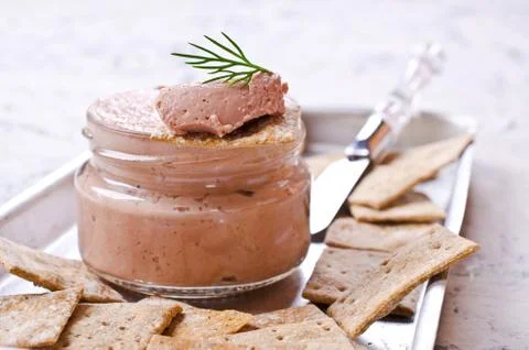 Liver pate with crisps Stock Photos