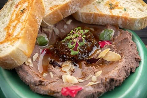 Liver pate with toasted bread Stock Photos