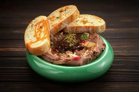 Liver pate with toasted bread Stock Photos