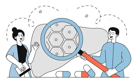 Liver research vector linear concept Stock Illustration