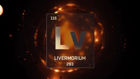 Livermorium as Element 116 of the Periodic Table 3D illustration on orange 스톡 동영상 119879243