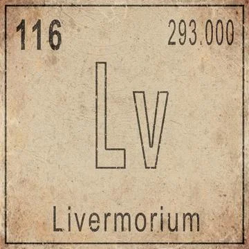 Livermorium Element Card from Periodic Table on Vintage Old Paper Stock Illustration
