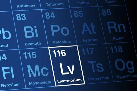 Livermorium on periodic table of the elements, with element symbol Lv 스톡 일러스트