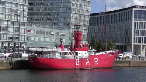 Liverpool dock bar red ship Stock Footage 74296706