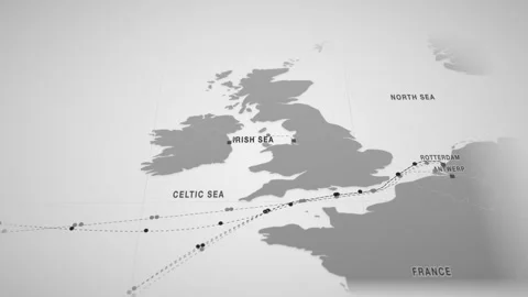 Liverpool to dublin container cargo shipping route map animation seamless loop Stock Footage 345945150