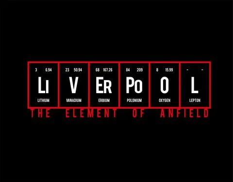 Liverpool - Periodic Table of Elements on black background in vector illustra Stock Illustration