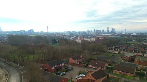 Liverpool Suburbs and Distant Skyline Aerial View 4K Stock Footage 344967885