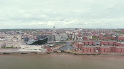 Liverpool, UK: Aerial view of famous city and seaport in England - Europe Video stock 199623053