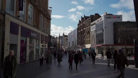 Liverpool UK city centre streets full of people Stock Footage