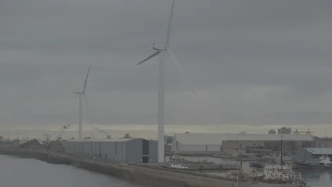 Liverpool Wind Turbines Video stock 104482911