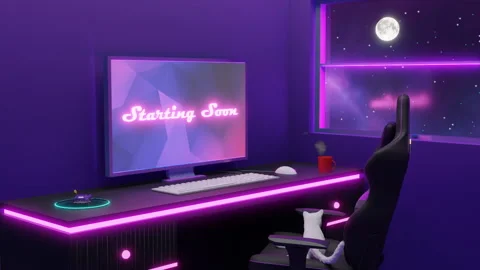 Livestream Gaming Computer Setup In A Gaming Room : Starting Soon Animation Stock Footage 244541263