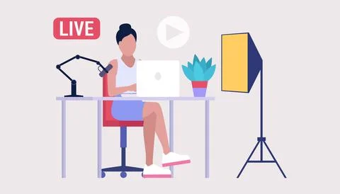 Livestream, Podcast in studio Иллюстрация