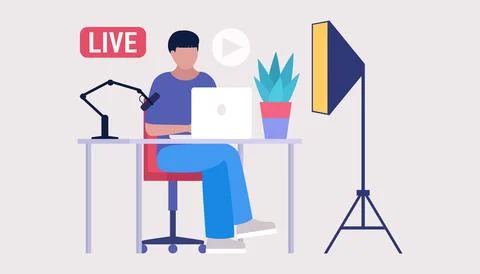 Livestream, Podcast in studio Иллюстрация