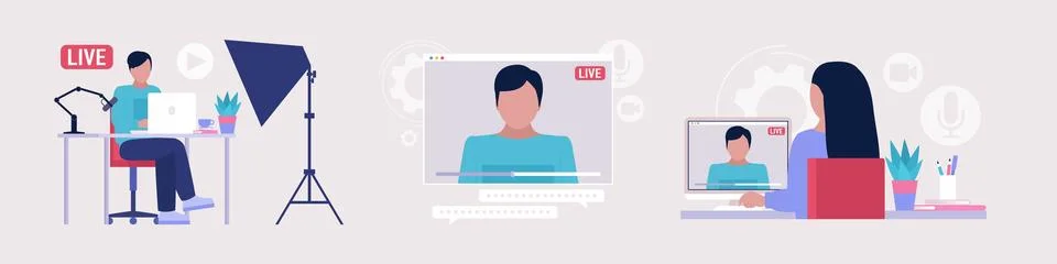 Livestream, Podcast in studio Иллюстрация