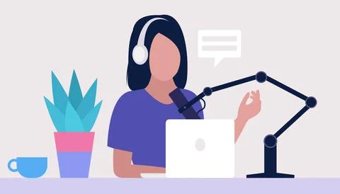 Livestream, Podcast in studio Stock Illustration