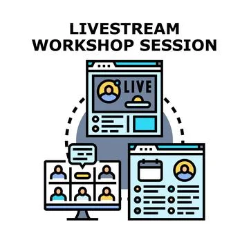Livestreaming a workshop session online for virtual education Illustrazione stock