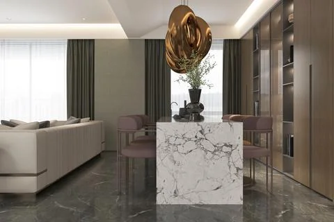 Living and Dining Space Elevated with Luxurious Furniture and Materials int.. Stock Illustration