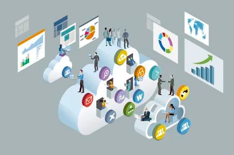 Living and Working in the Cloud Stock Illustration