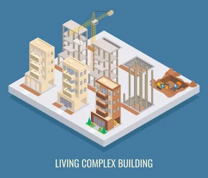 Living complex building vector flat isometric poster, banner Ilustración de archivo