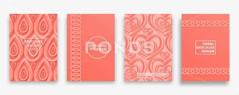 Living coral trendy backgrounds with impossible shapes. Template set for banners Stock Illustration