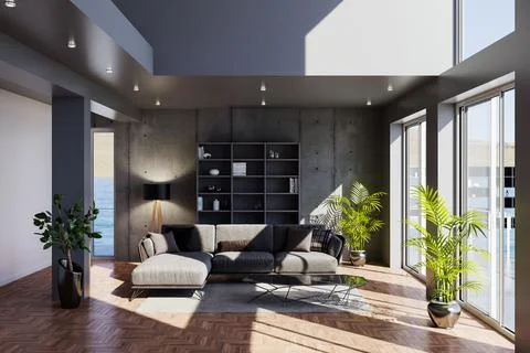 Living room 3d render Stock Illustration