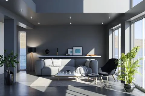 Living room 3d render Stock Illustration