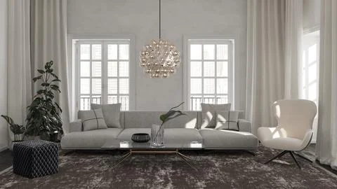 Living room 3d render Stock Illustration