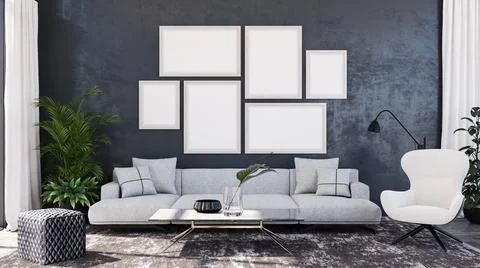 Living room 3d render Stock Illustration