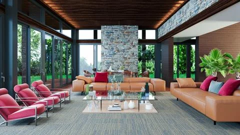 Living room 3d render Stock Illustration