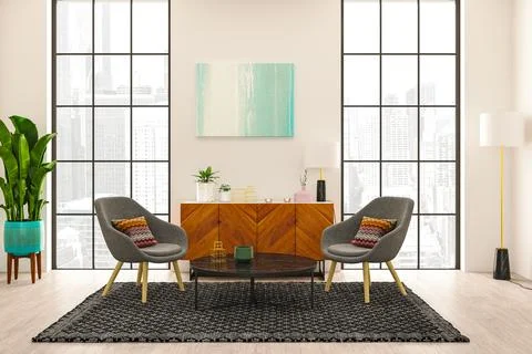 Living room 3d render Illustrazione stock