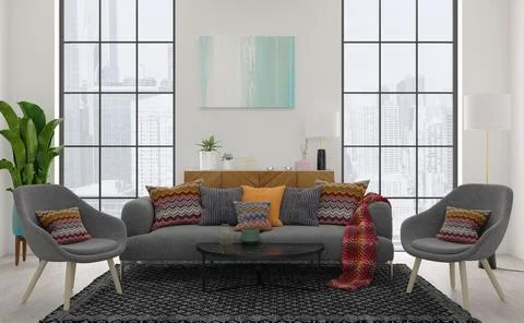 Living room 3d render Stock Illustration
