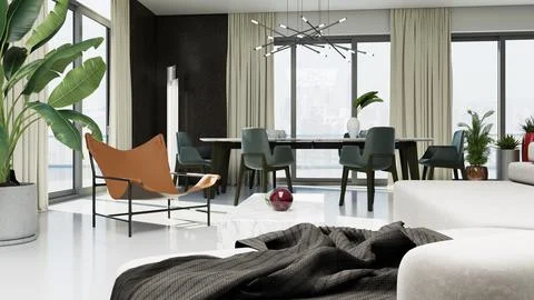 Living room 3d render Stock Illustration