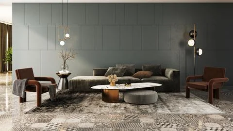 Living room 3d render Stock Illustration