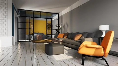 Living room 3d render Stock Illustration
